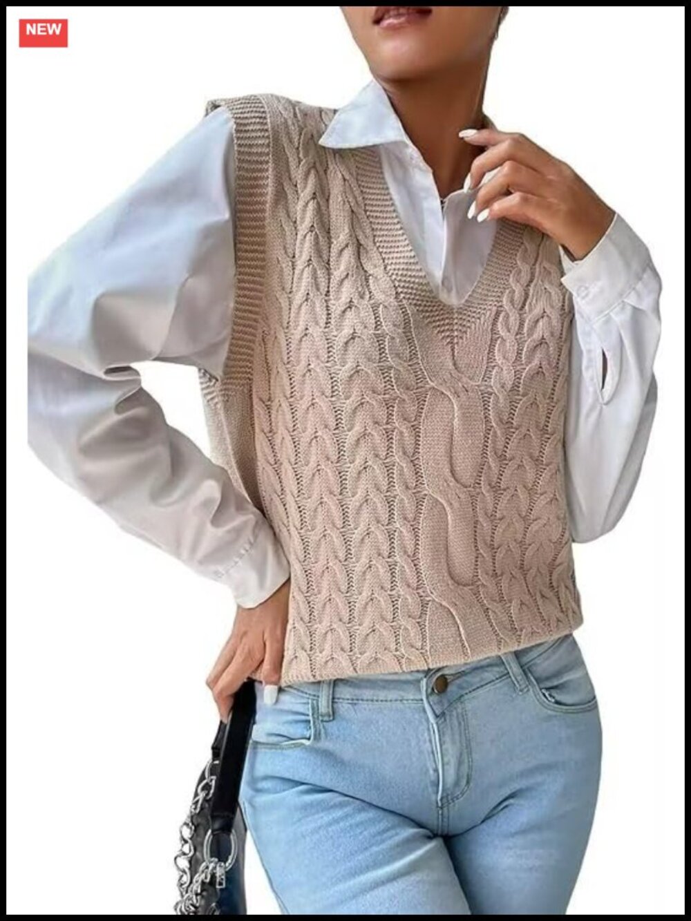 Womens Cotton Sweater Vest Sleeveless V Neck Cable Knit Pullover Loose Fit